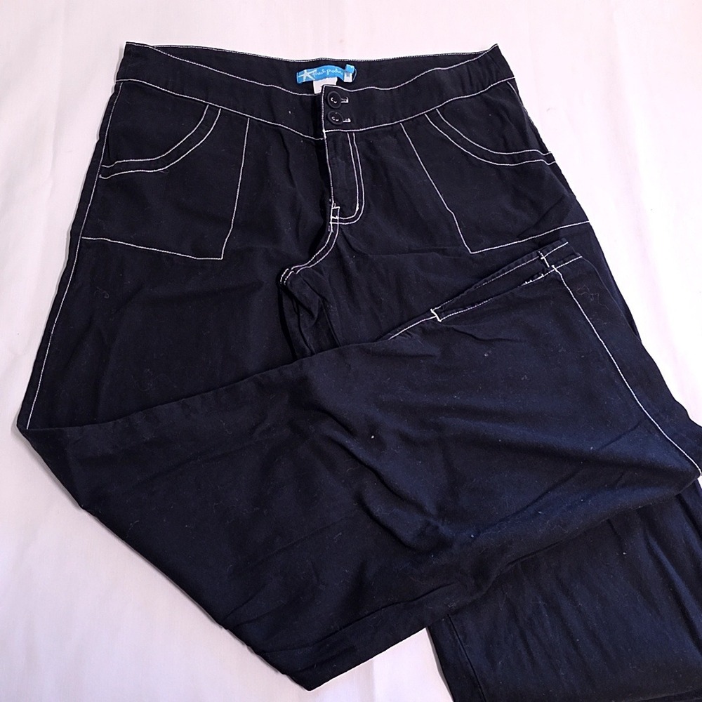 Fresh Produce Pants Women M Black Contrast Stitch Wide Leg Cotton Coastal